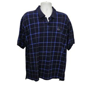 IZOD Polo Shirt XL Dark Blue Windowpane Check Short Sleeve 100% Cotton